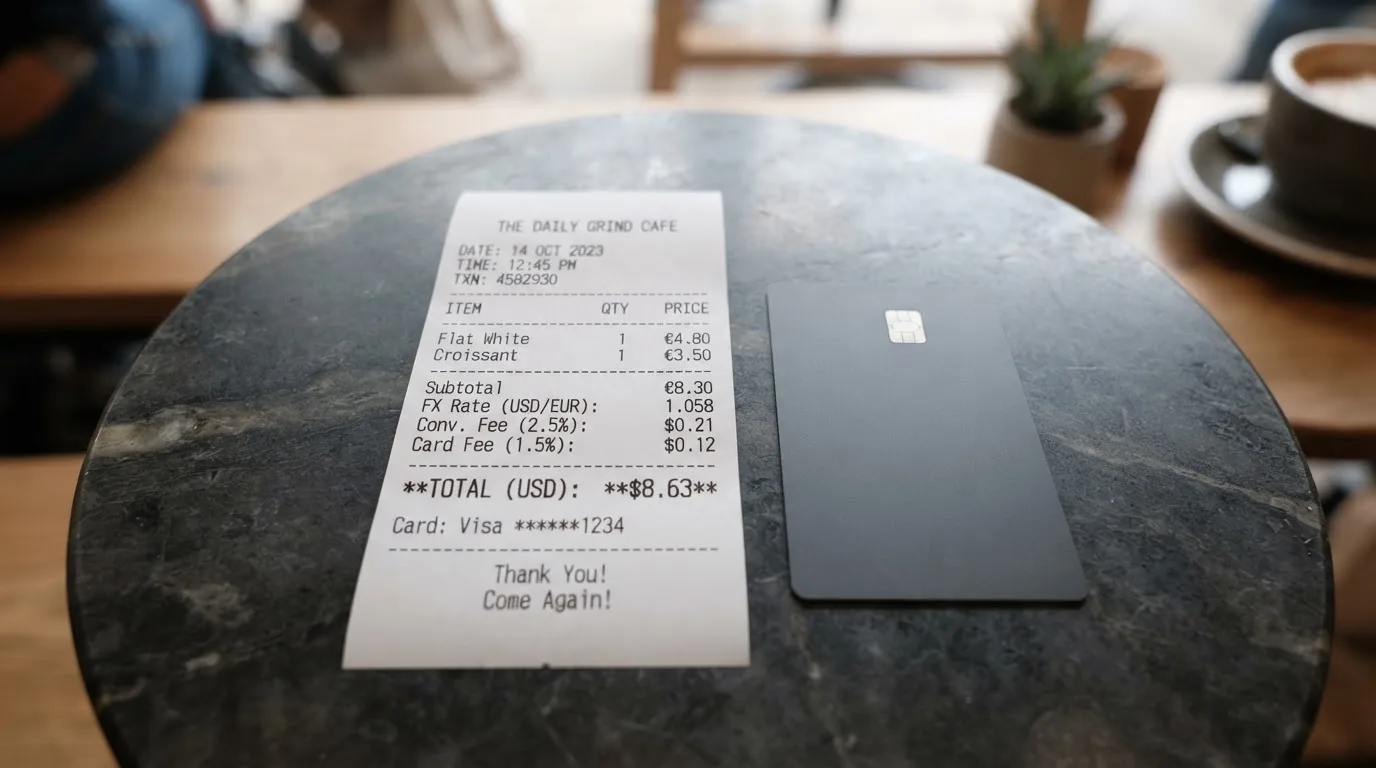 A receipt and a card on a café table