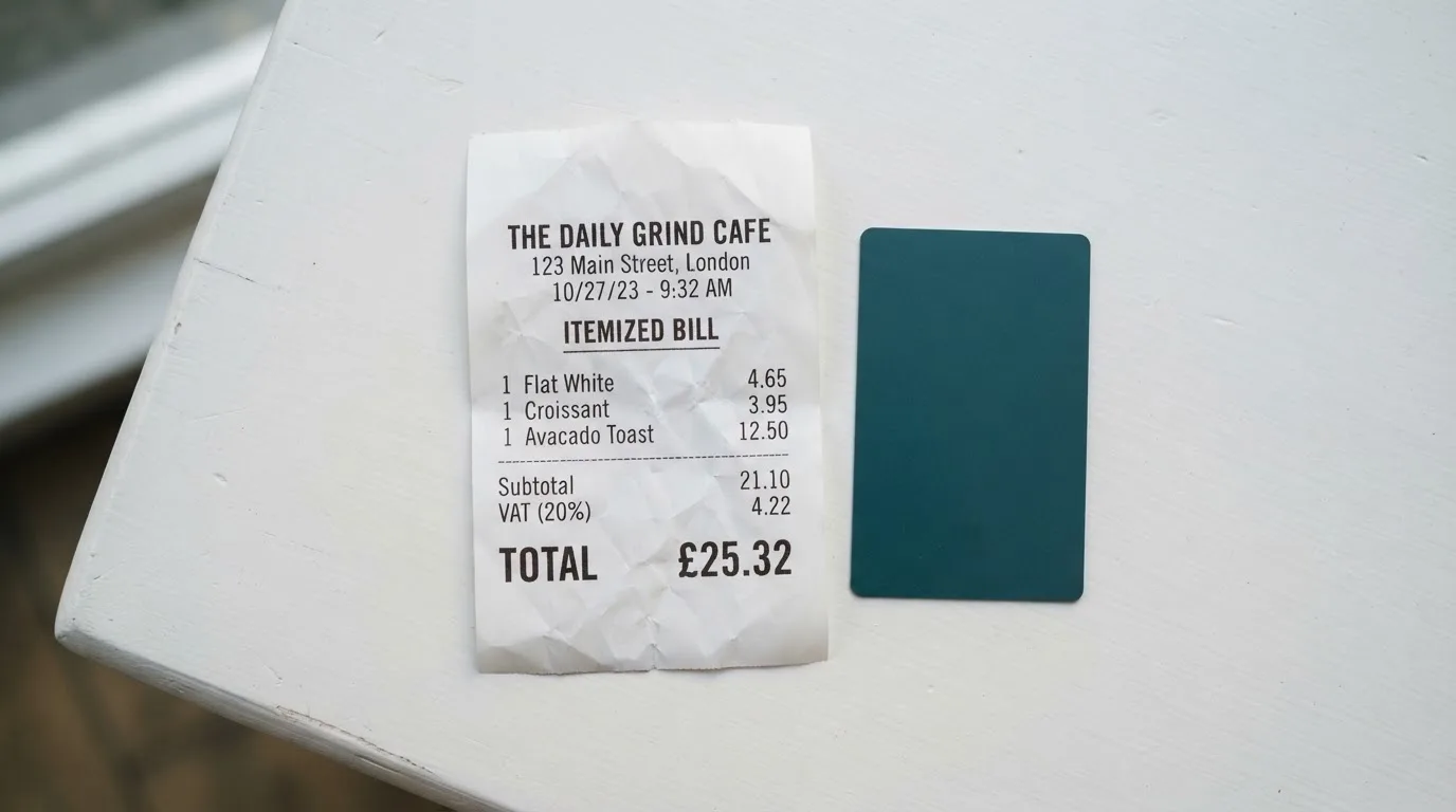A receipt and a card on a café table
