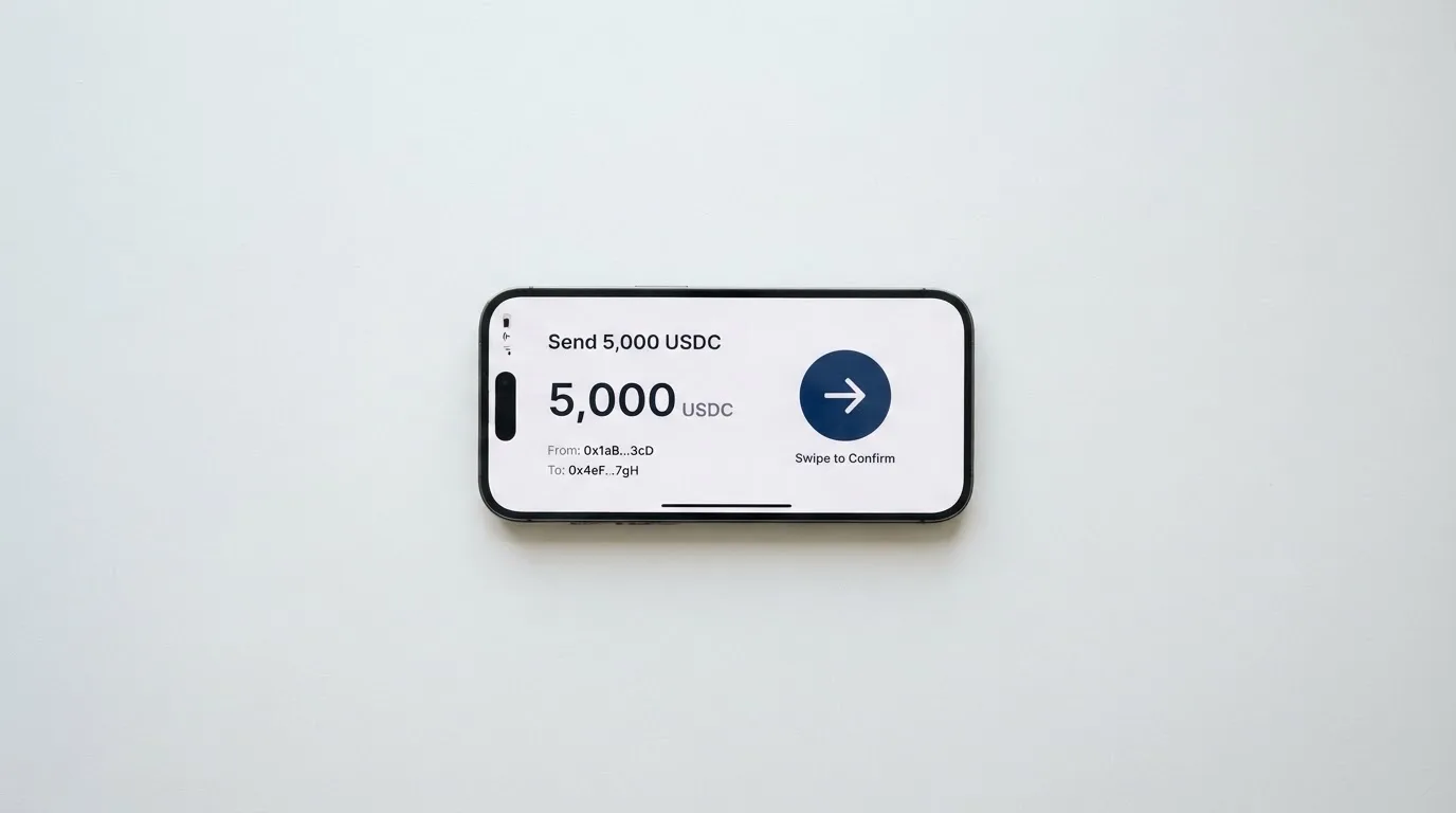 A phone showing a stablecoin transfer screen