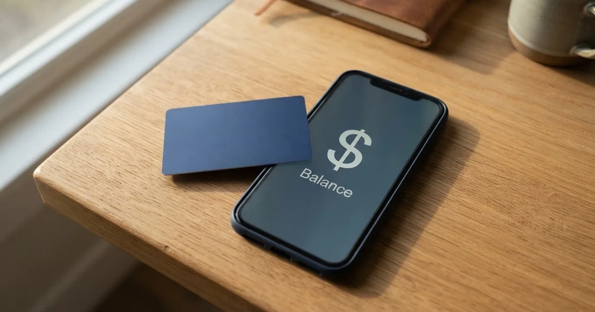 A payment card next to a phone with a crypto wallet app open