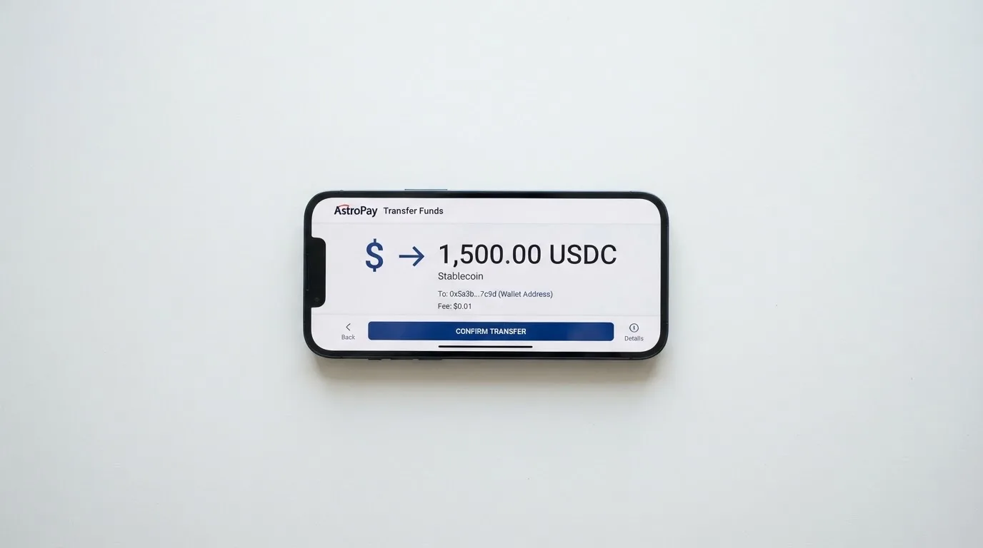 A phone showing a stablecoin transfer screen