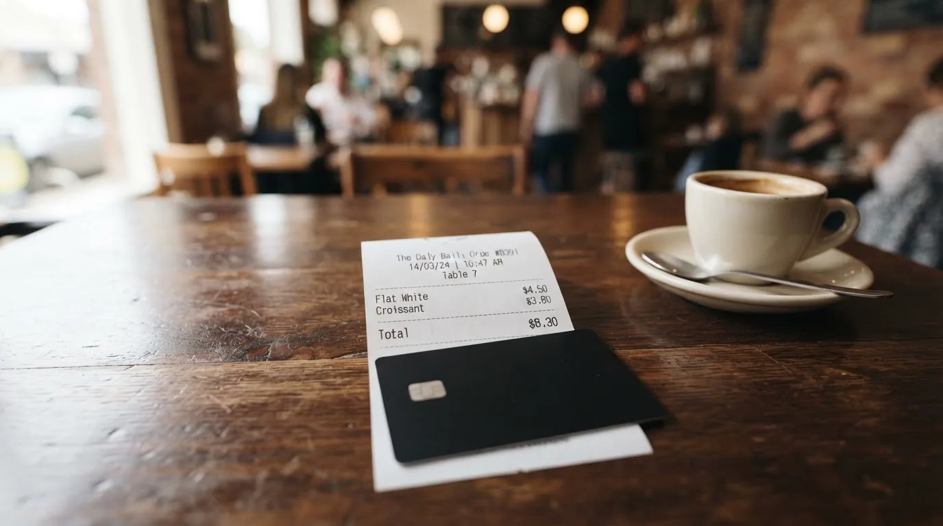 A receipt and a card on a café table