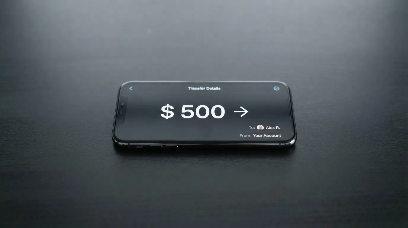 A phone showing a stablecoin transfer screen
