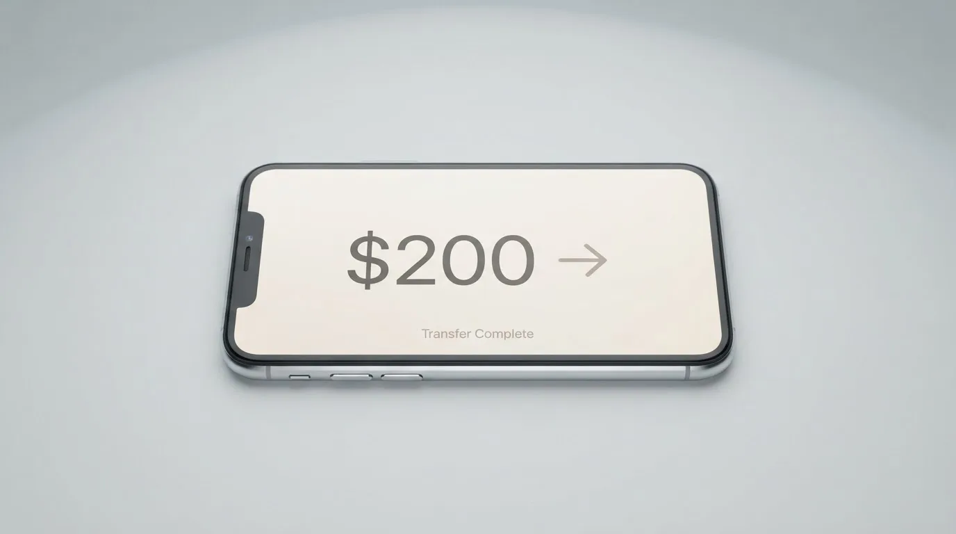 A phone showing a stablecoin transfer screen