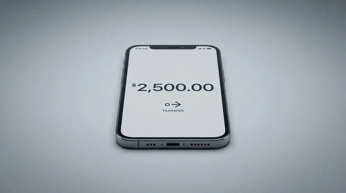 A phone showing a stablecoin transfer screen