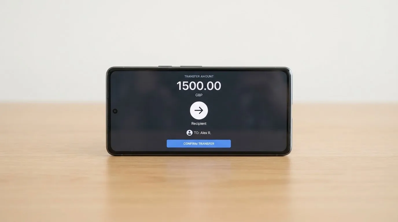 A phone showing a stablecoin transfer screen