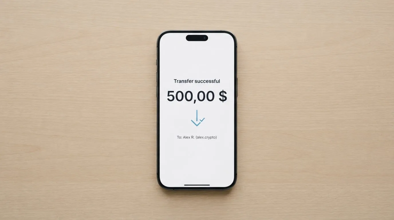 A phone showing a stablecoin transfer screen