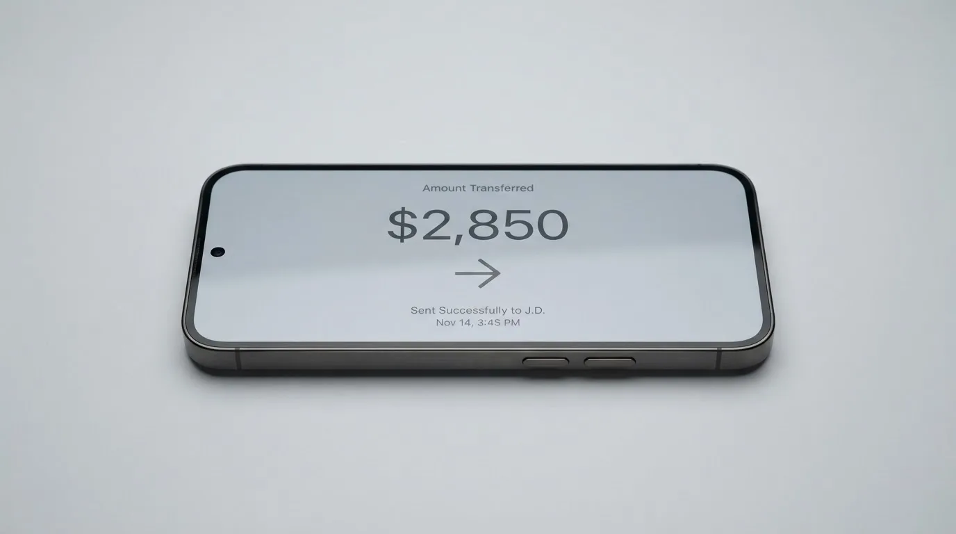 A phone showing a stablecoin transfer screen