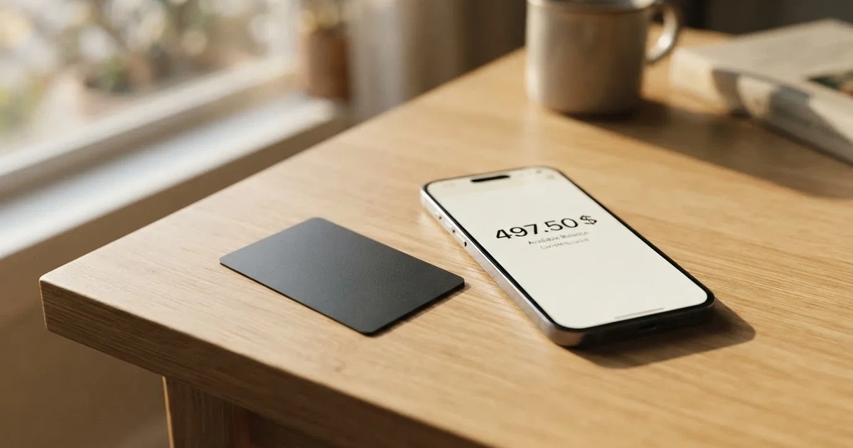 A payment card next to a phone with a crypto wallet app open