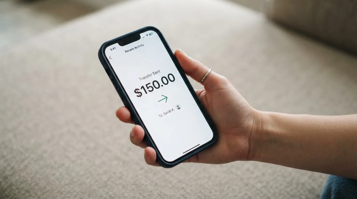 A phone showing a stablecoin transfer screen