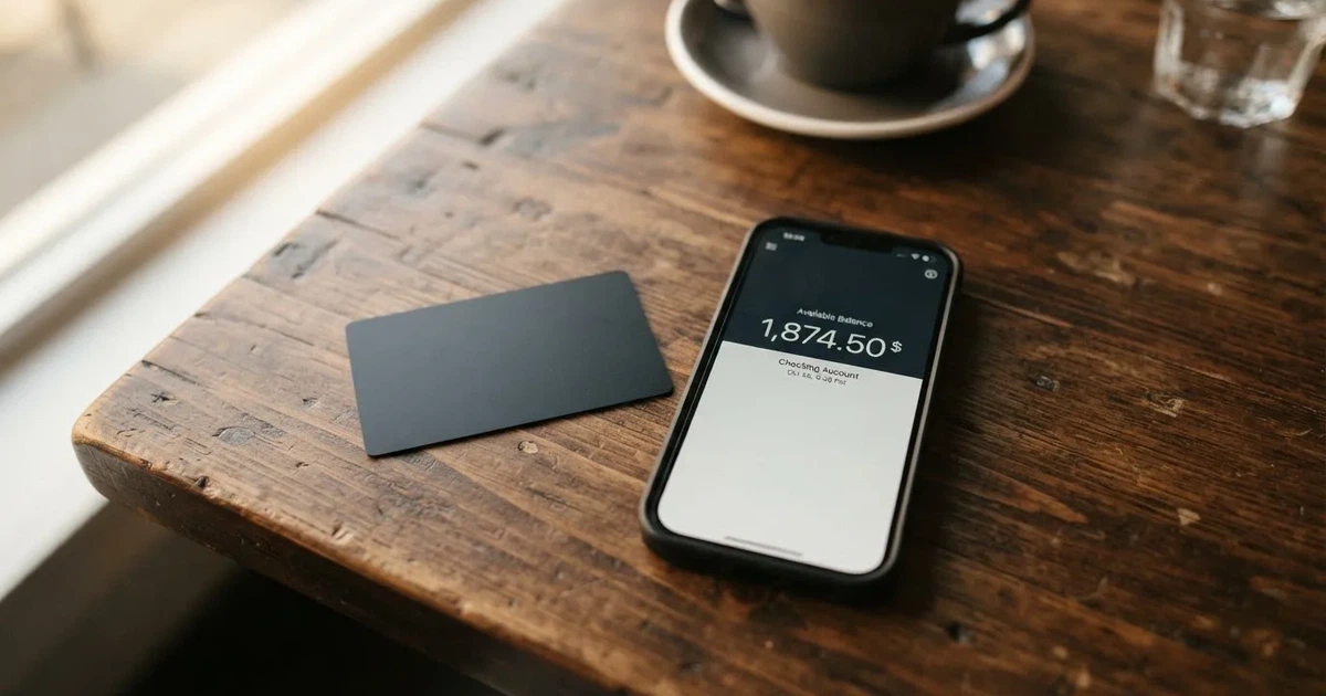 A payment card next to a phone with a crypto wallet app open