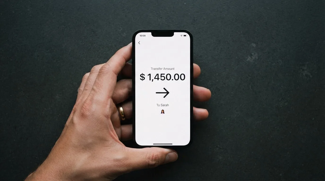 A phone showing a stablecoin transfer screen