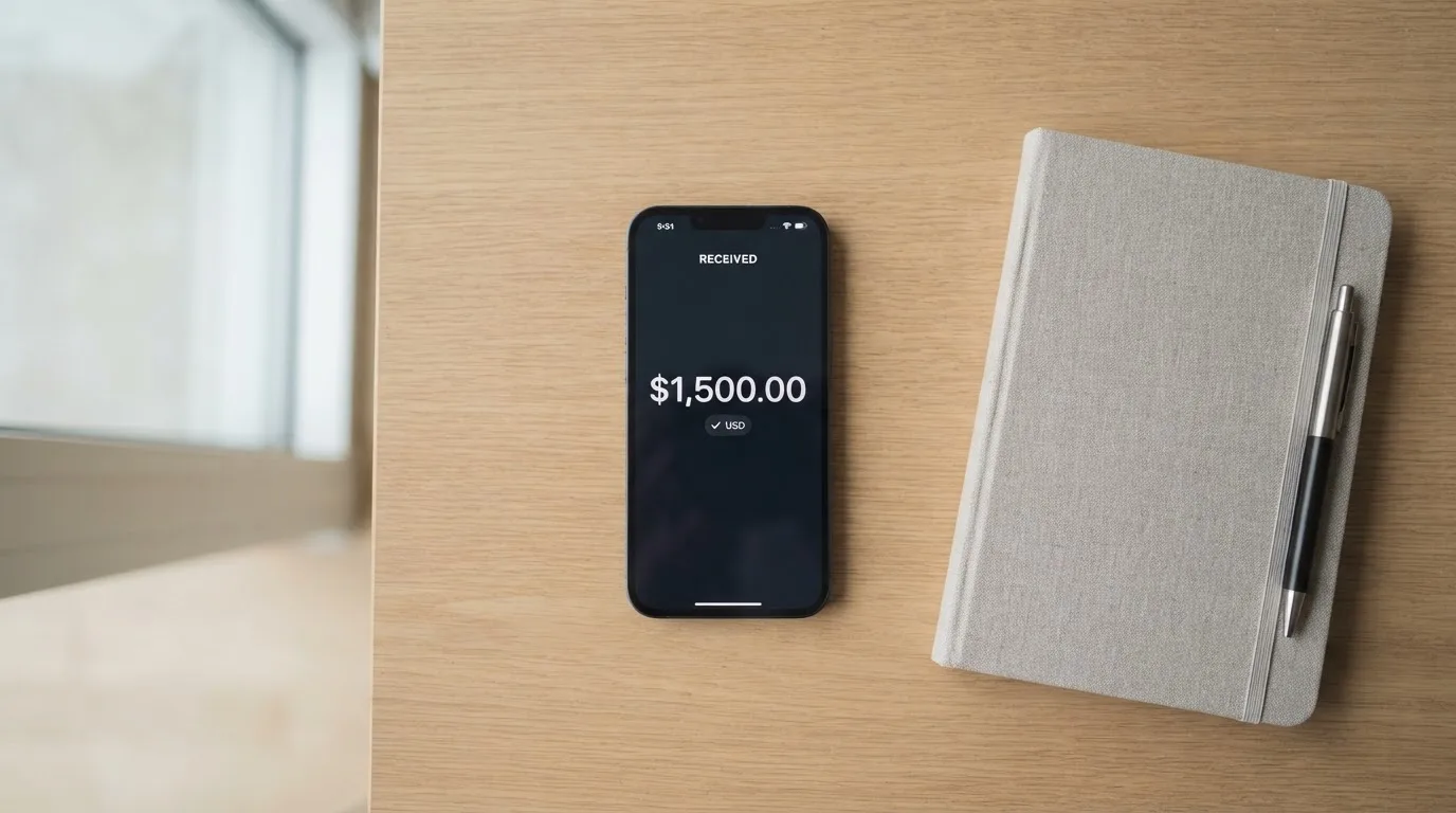 A phone showing a stablecoin transfer screen