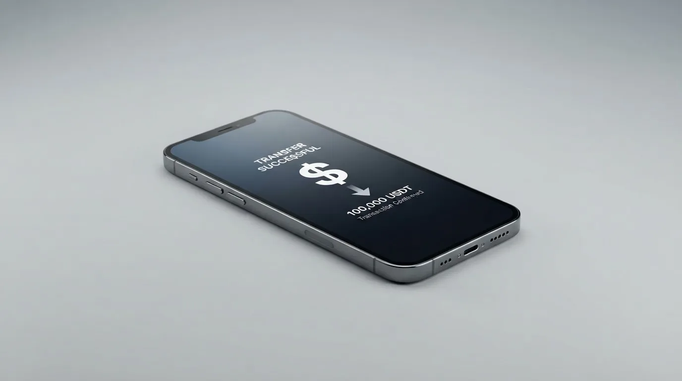 A phone showing a stablecoin transfer screen