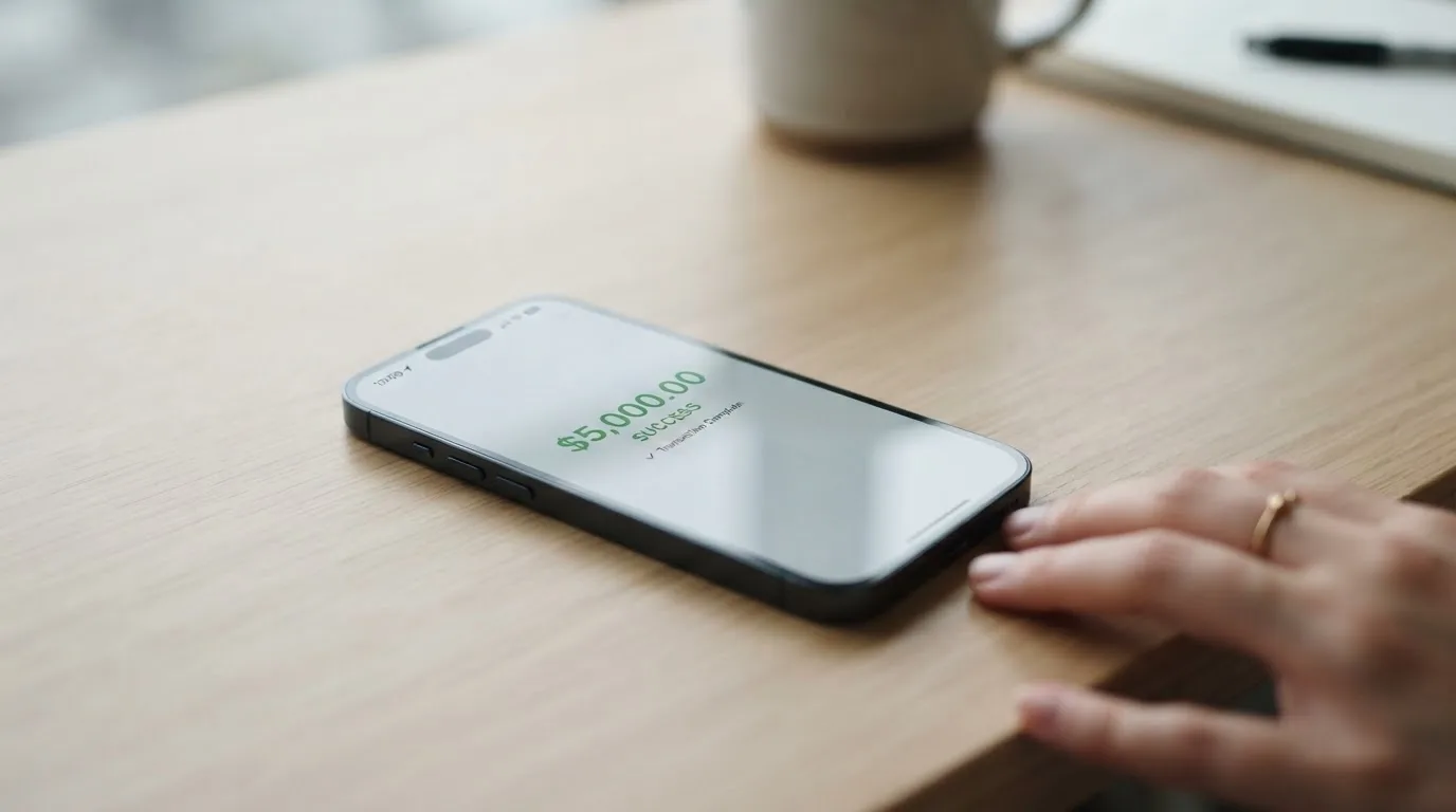 A phone showing a stablecoin transfer screen