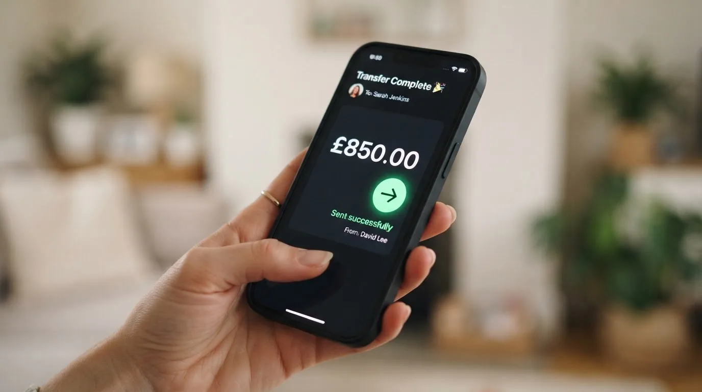 A phone showing a stablecoin transfer screen