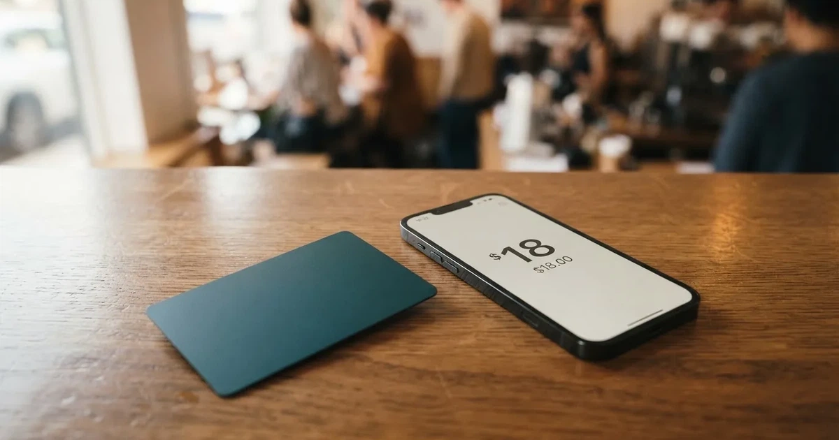 A payment card next to a phone with a crypto wallet app open