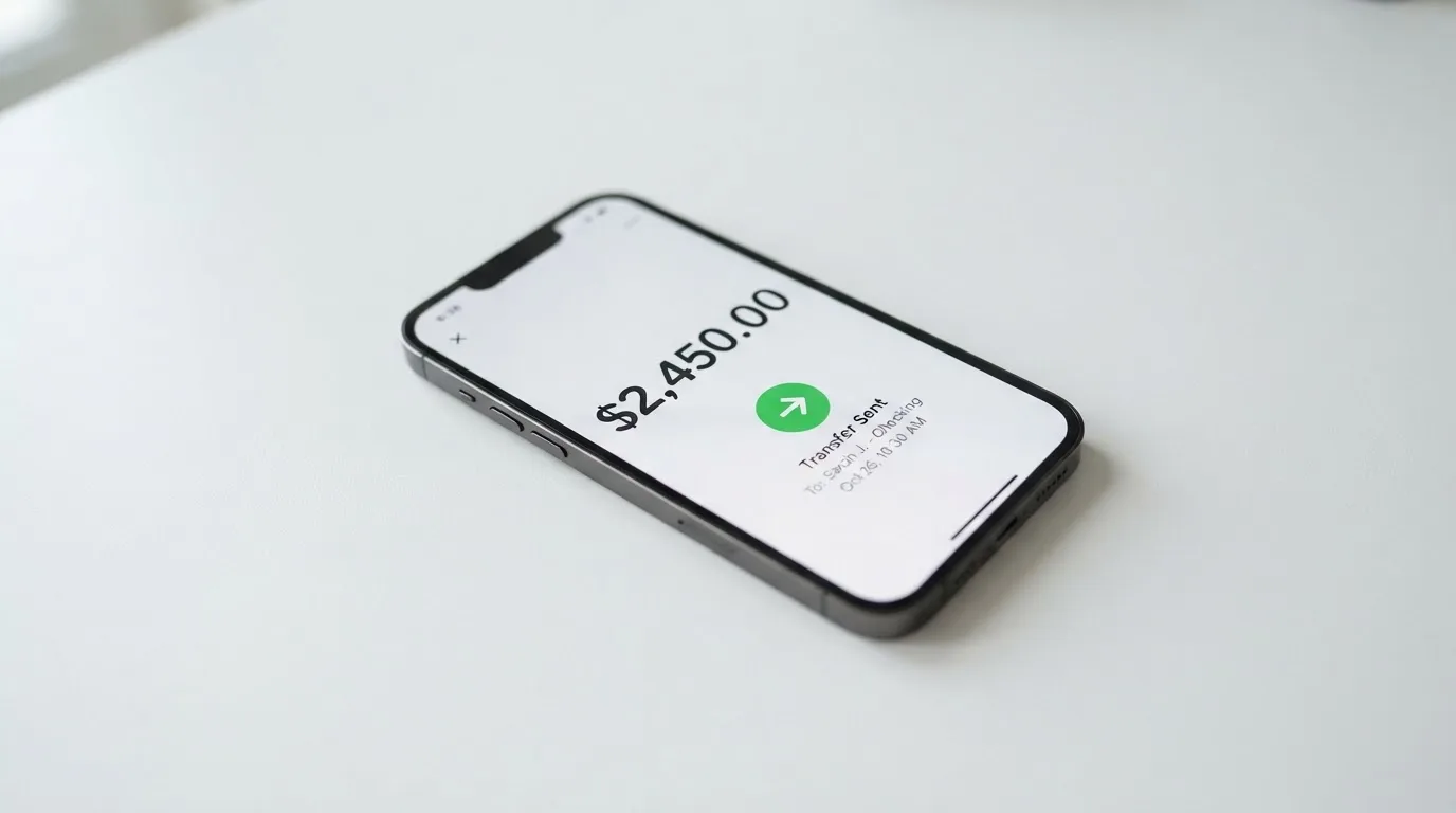 A phone showing a stablecoin transfer screen