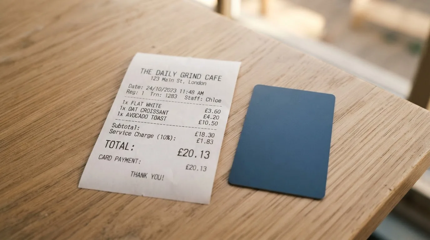 A receipt and a card on a café table