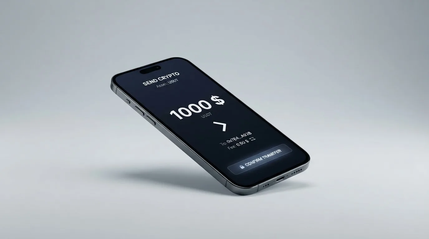 A phone showing a stablecoin transfer screen