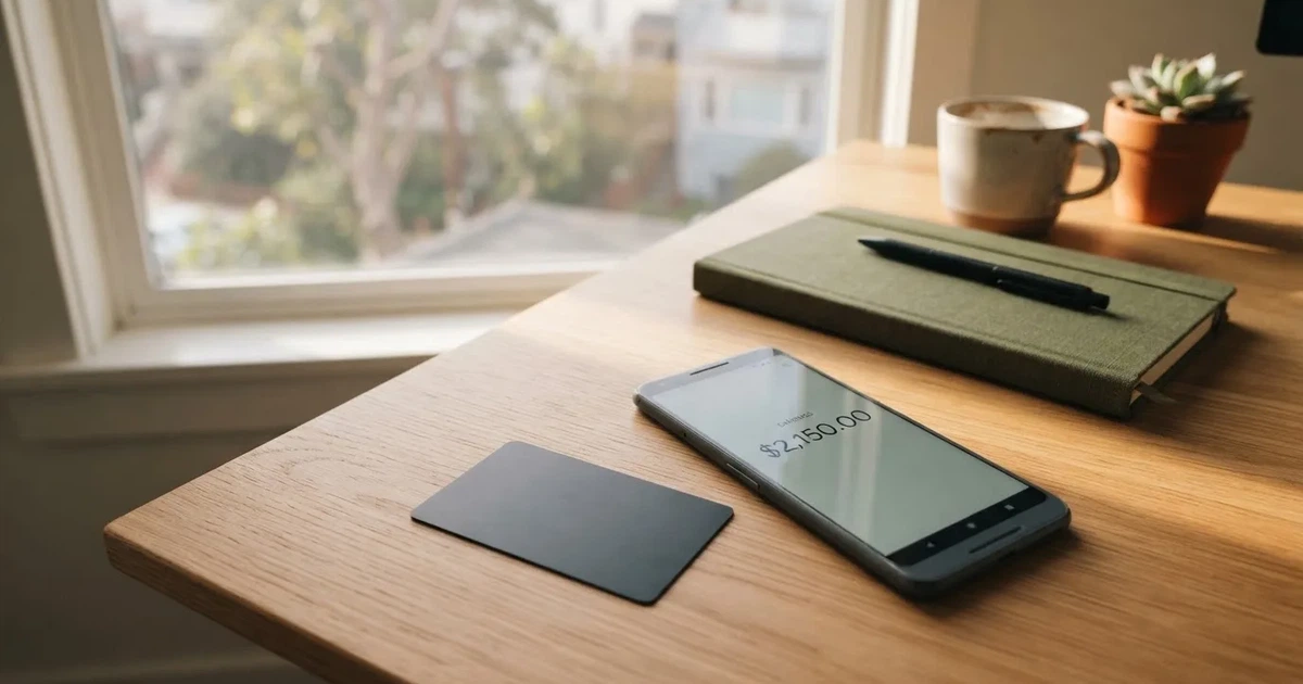 A payment card next to a phone with a crypto wallet app open