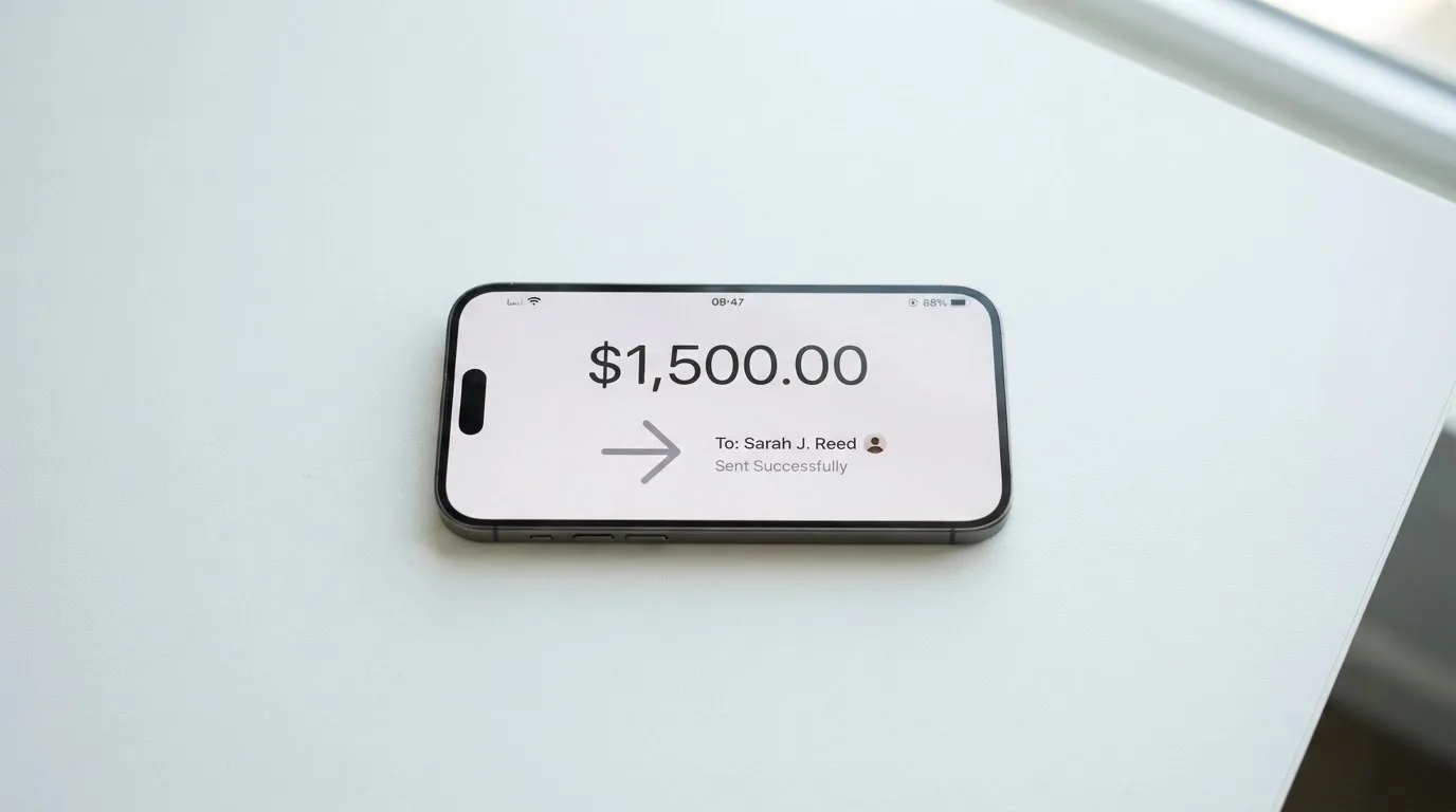 A phone showing a stablecoin transfer screen