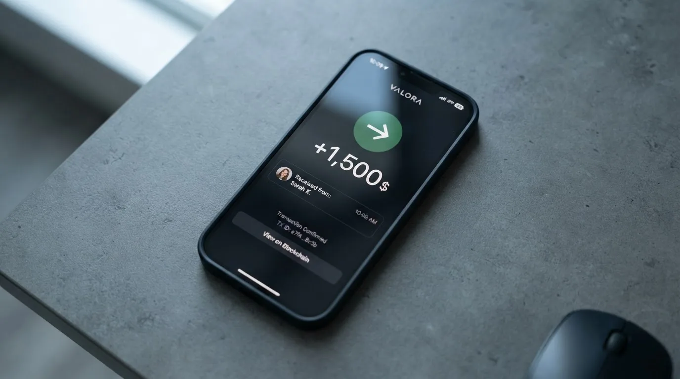 A phone showing a stablecoin transfer screen