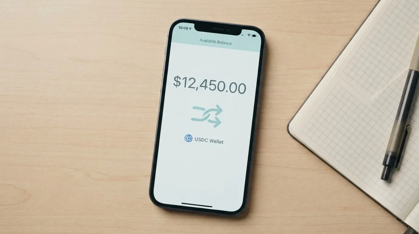 A phone showing a stablecoin transfer screen