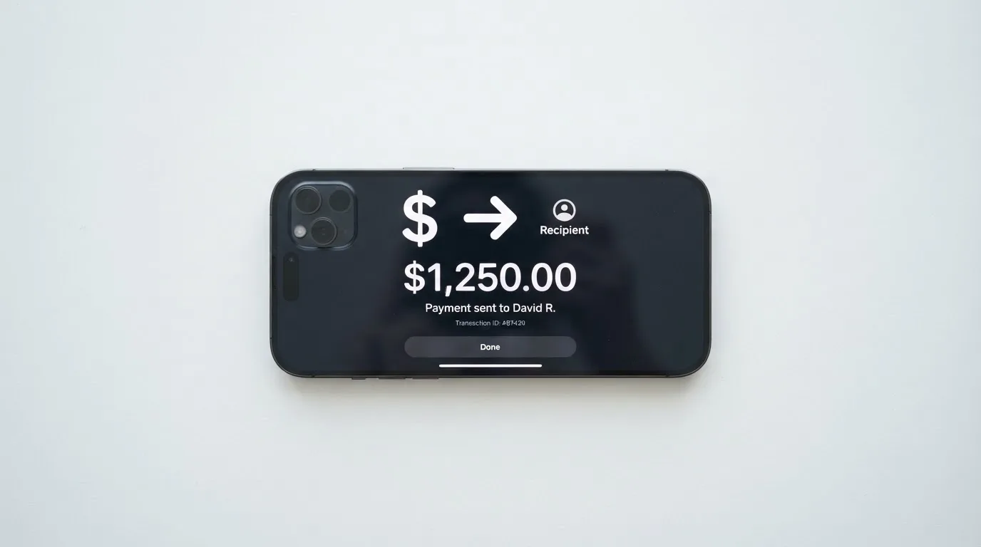 A phone showing a stablecoin transfer screen