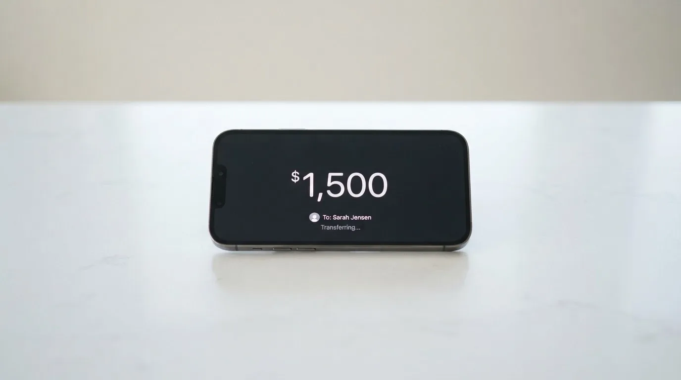 A phone showing a stablecoin transfer screen