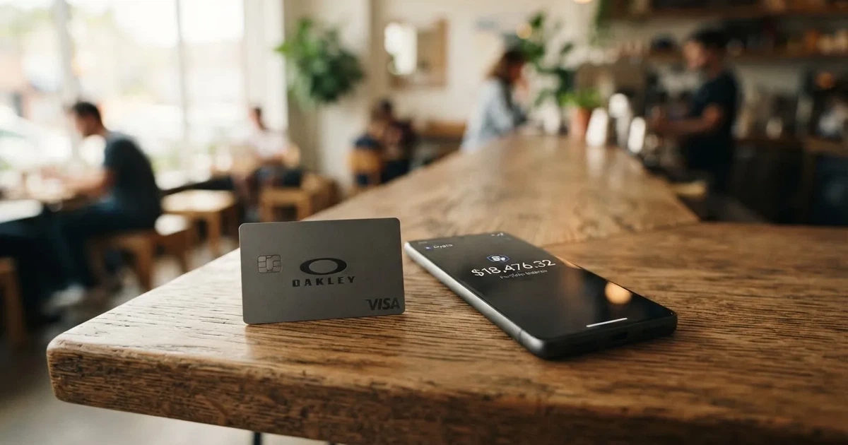 A payment card next to a phone with a crypto wallet app open