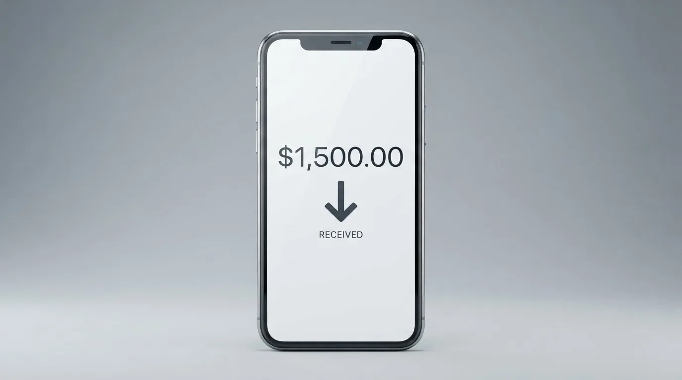 A phone showing a stablecoin transfer screen