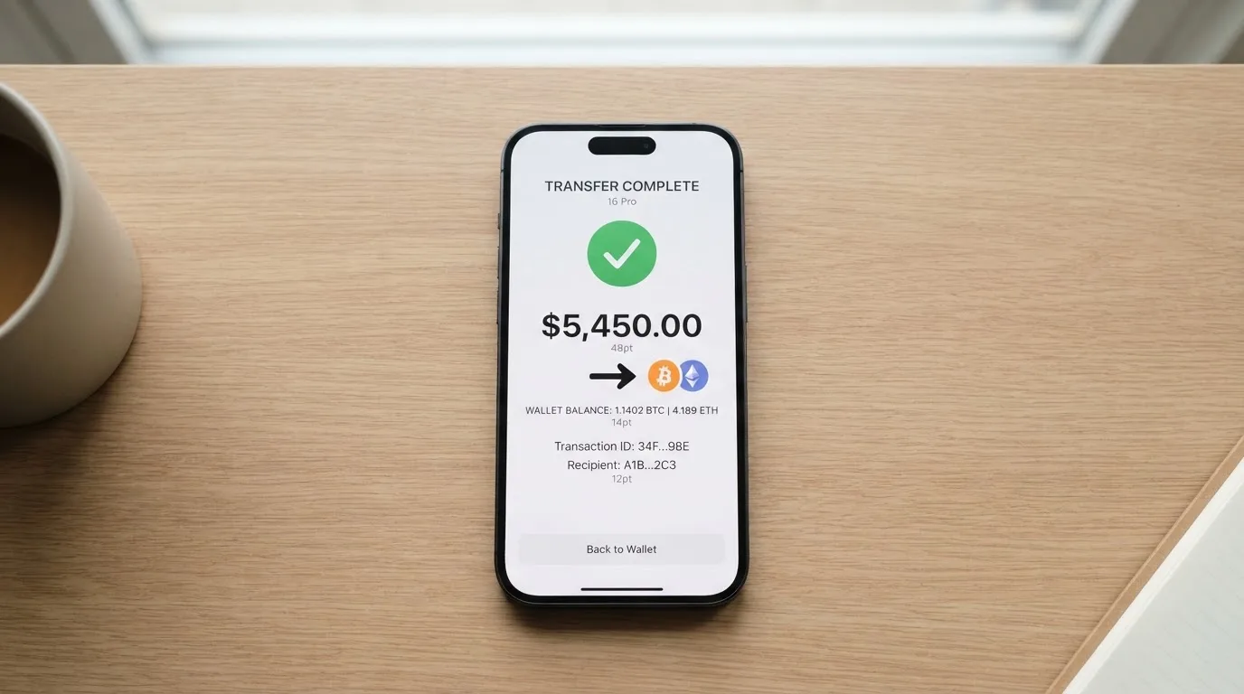 A phone showing a stablecoin transfer screen