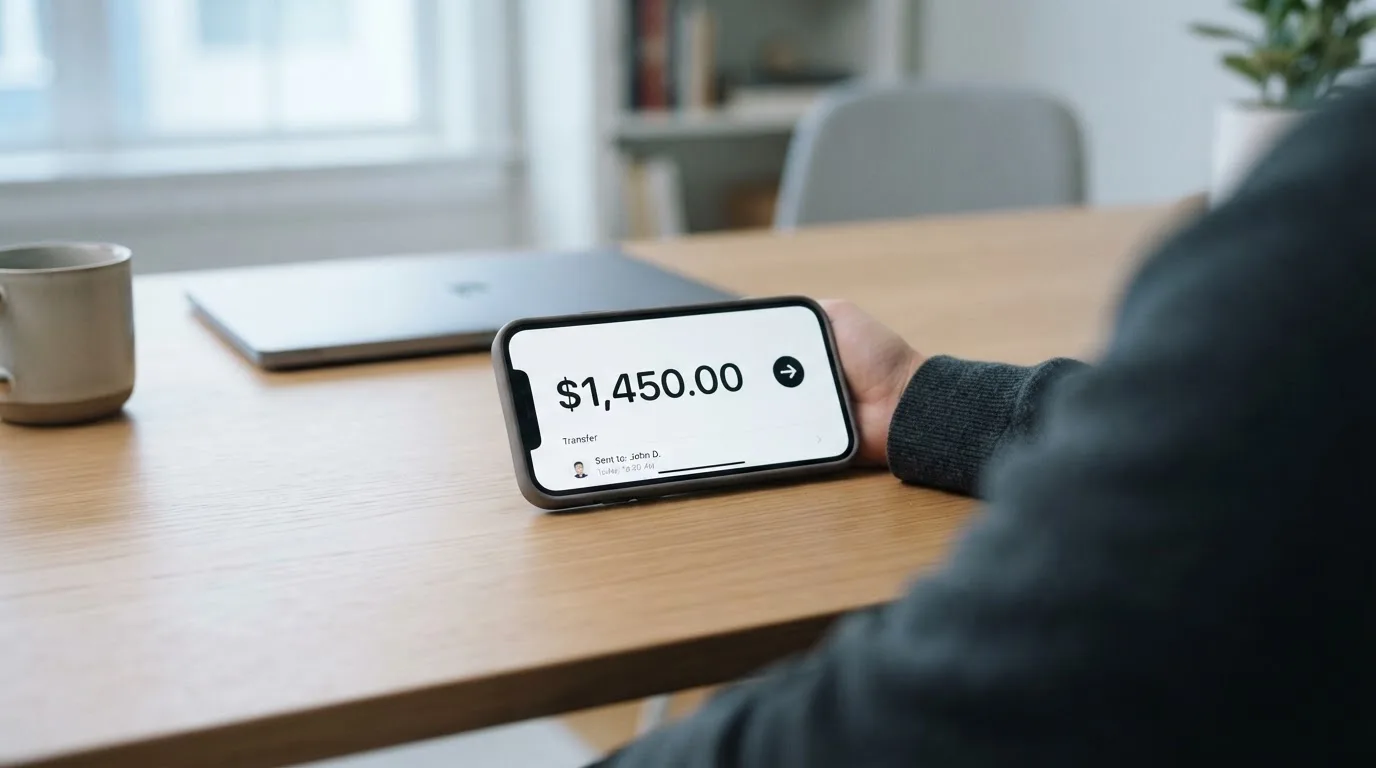A phone showing a stablecoin transfer screen