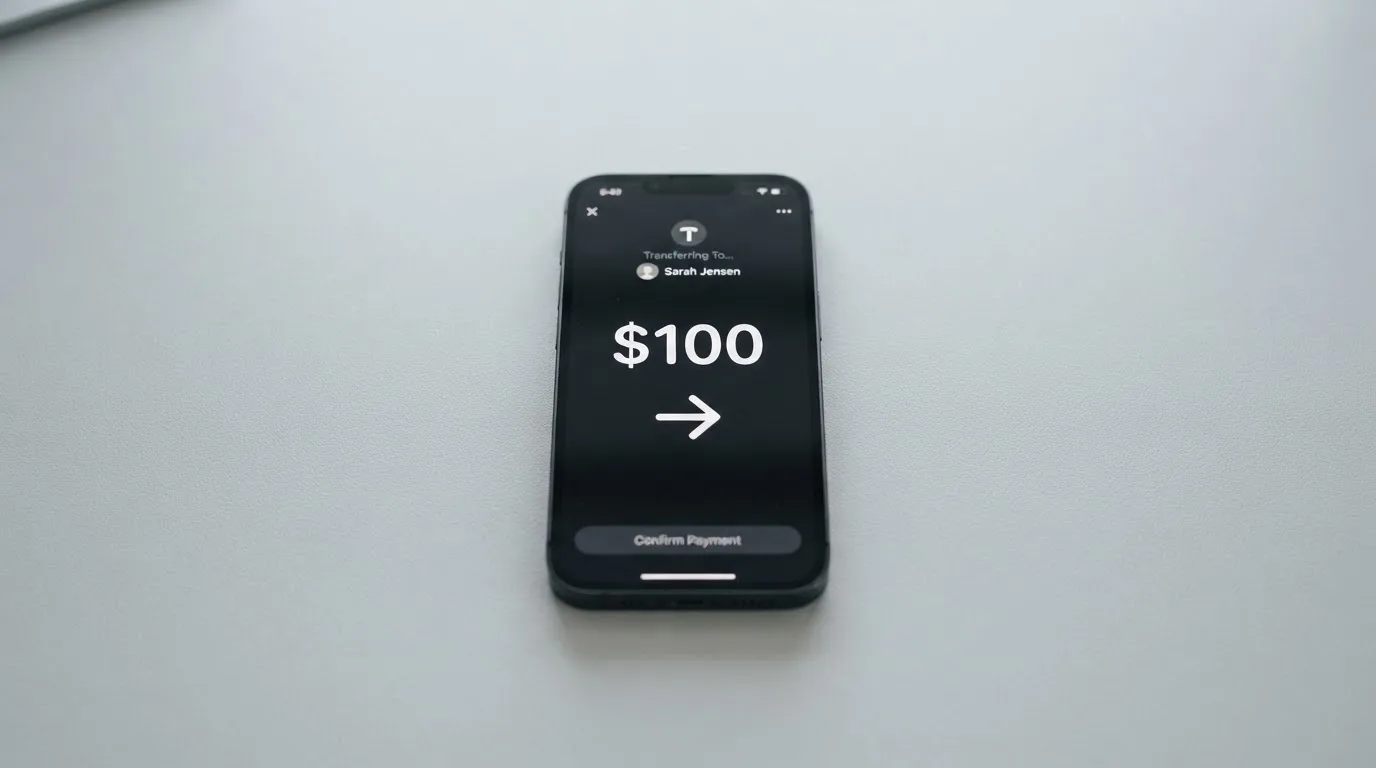 A phone showing a stablecoin transfer screen