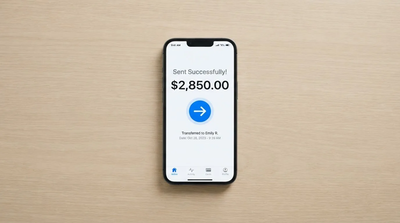A phone showing a stablecoin transfer screen