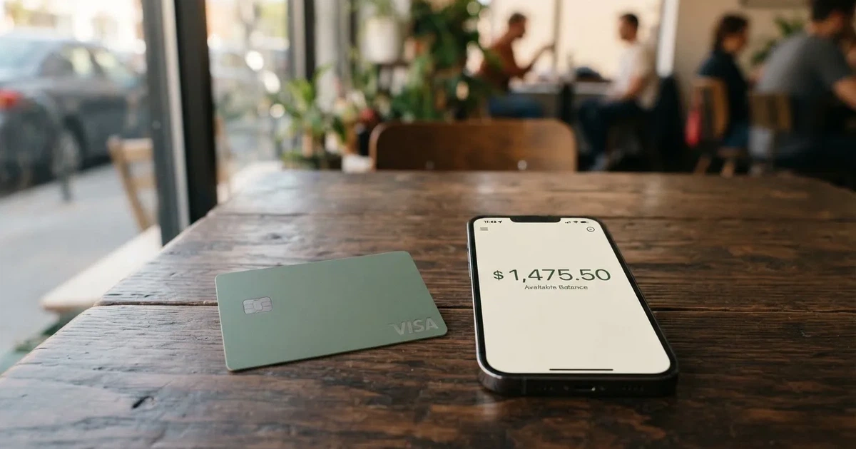 A payment card next to a phone with a crypto wallet app open