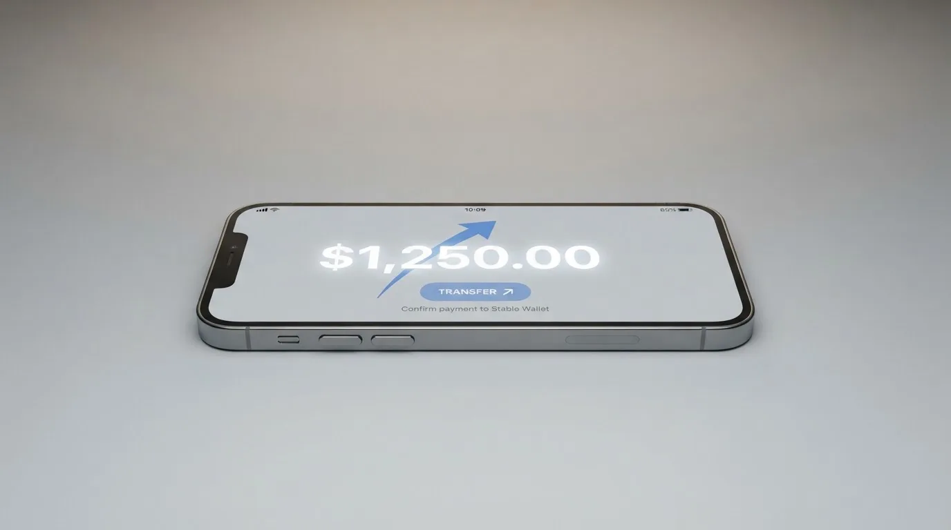 A phone showing a stablecoin transfer screen