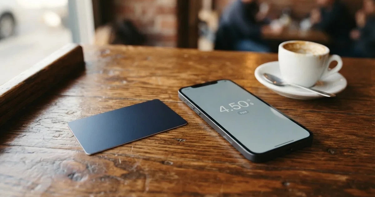 A payment card next to a phone with a crypto wallet app open