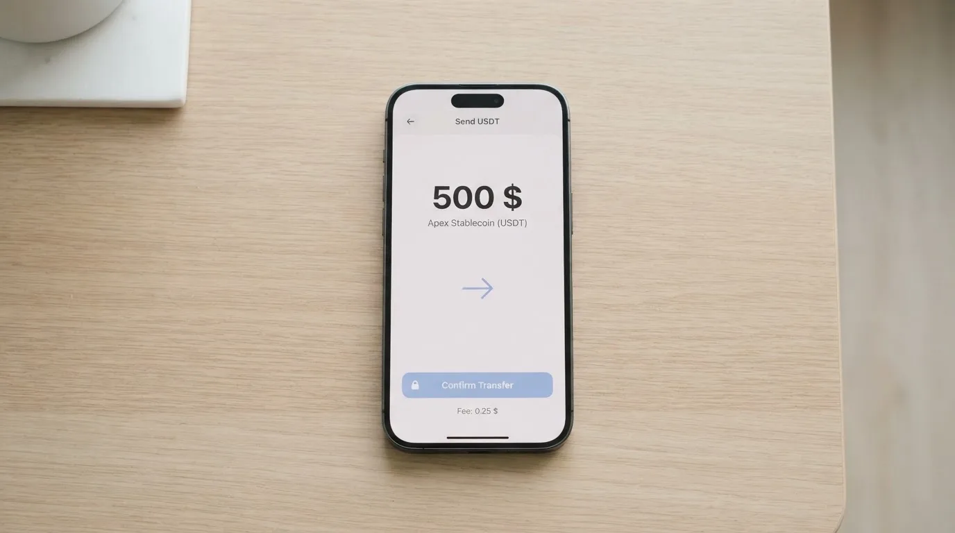 A phone showing a stablecoin transfer screen