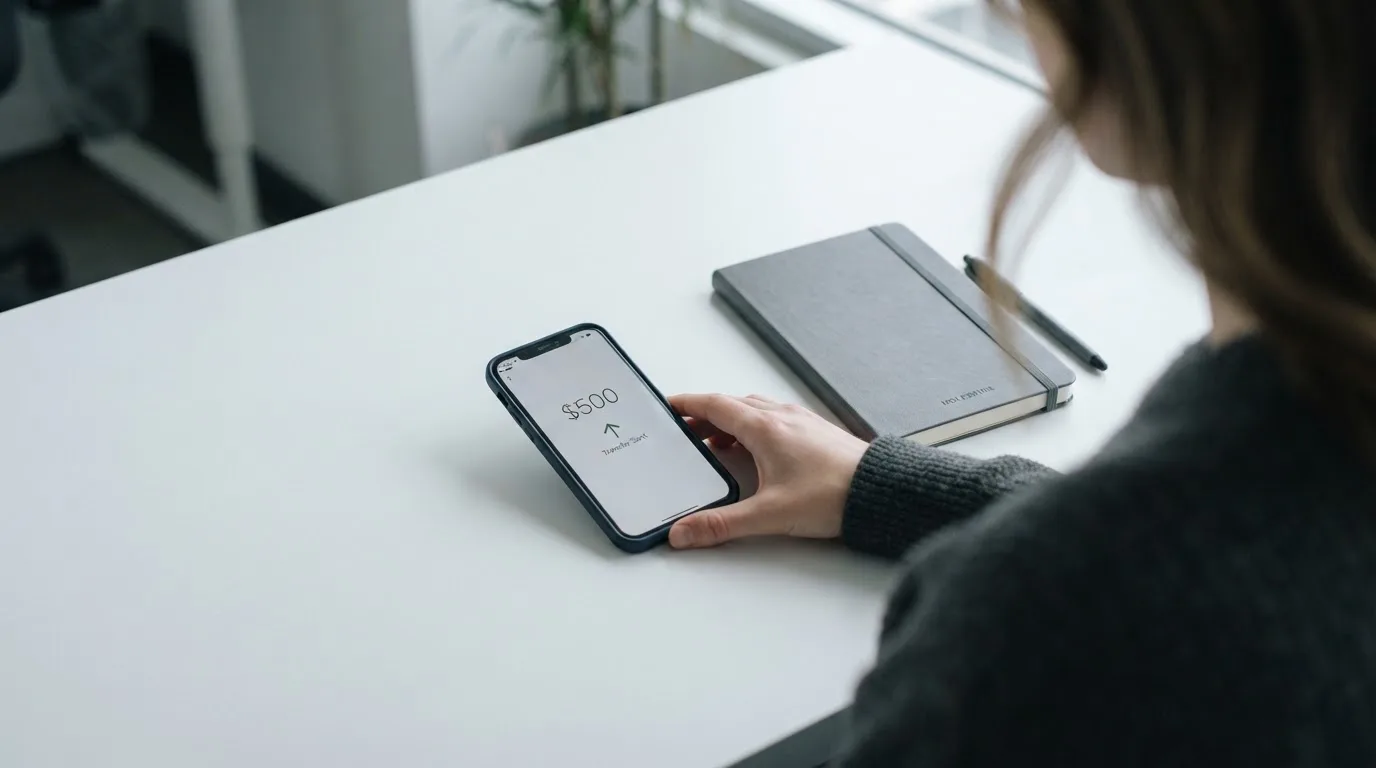 A phone showing a stablecoin transfer screen