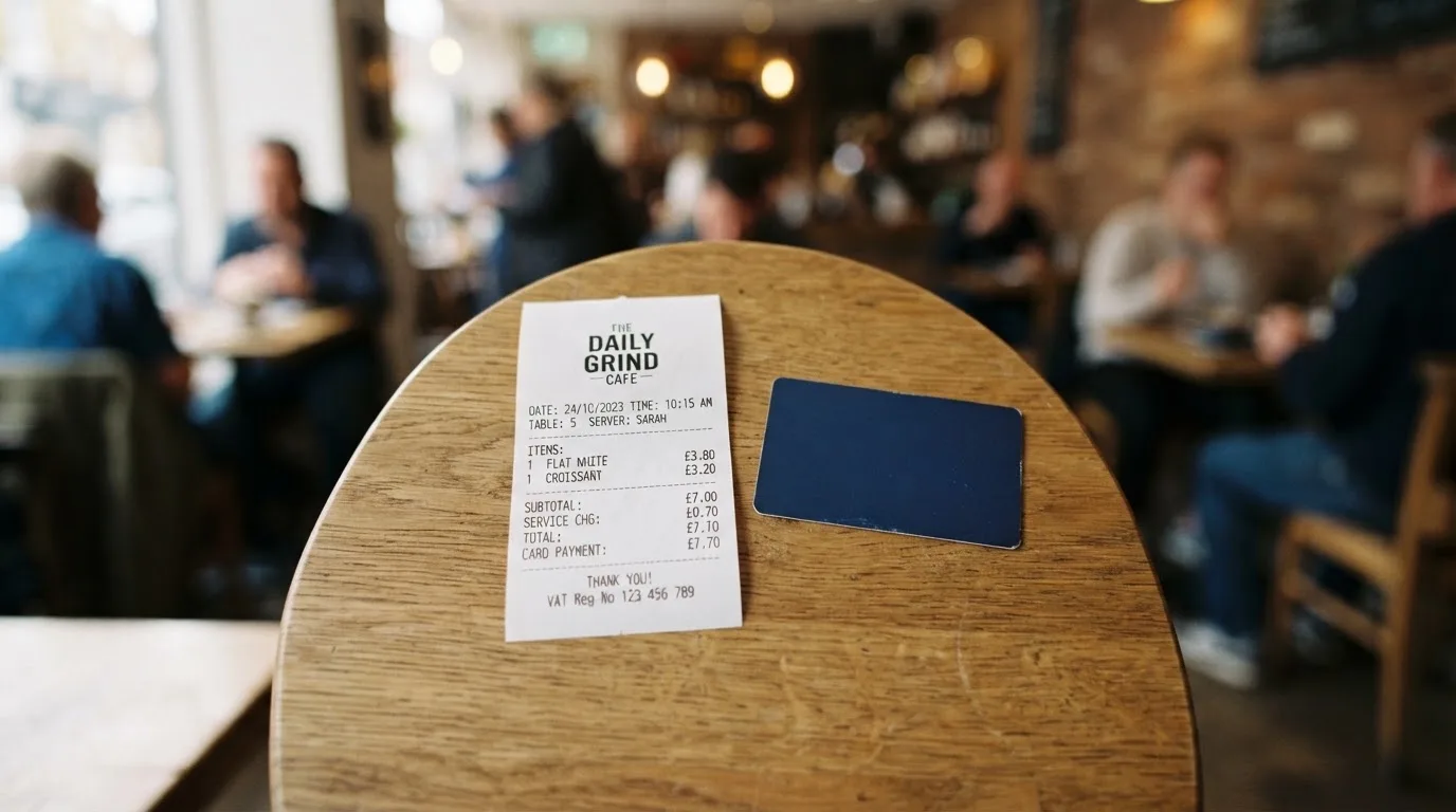 A receipt and a card on a café table