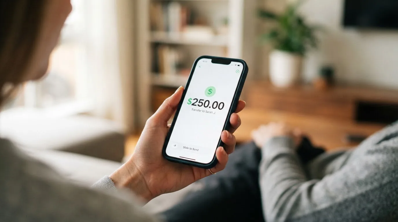 A phone showing a stablecoin transfer screen