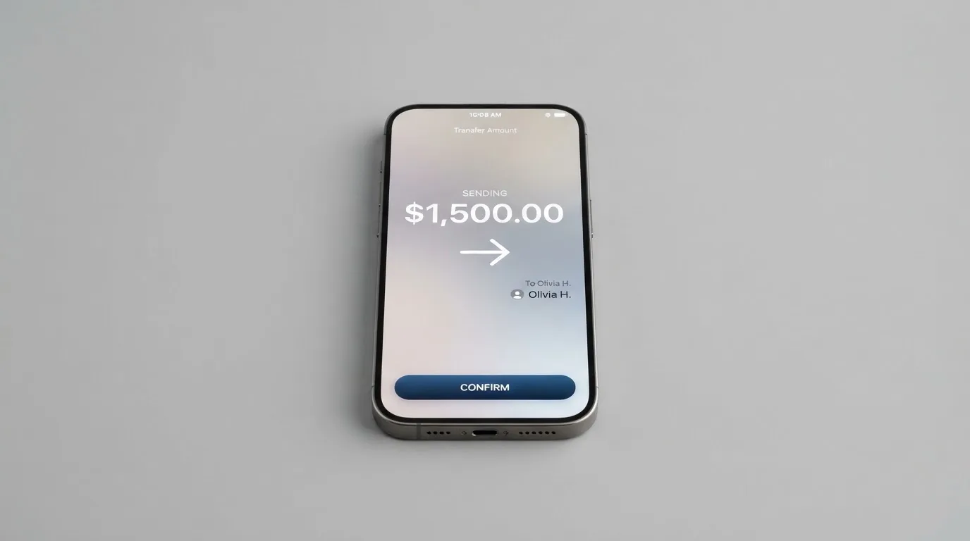 A phone showing a stablecoin transfer screen