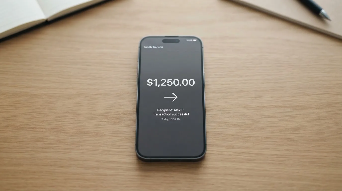 A phone showing a stablecoin transfer screen