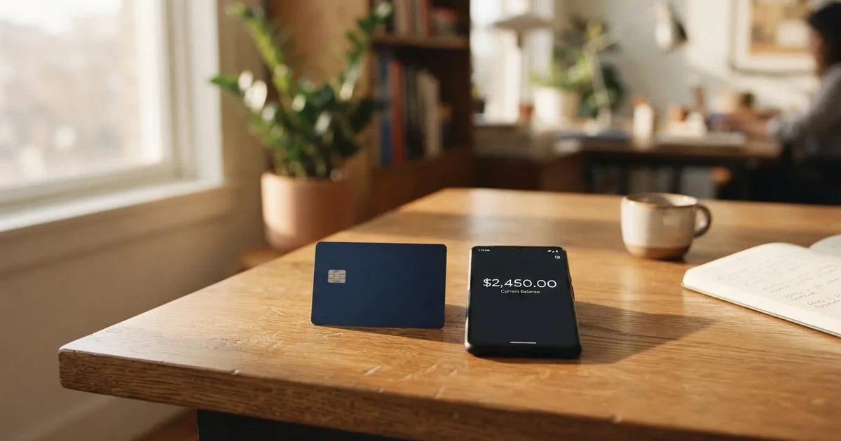 A payment card next to a phone with a crypto wallet app open