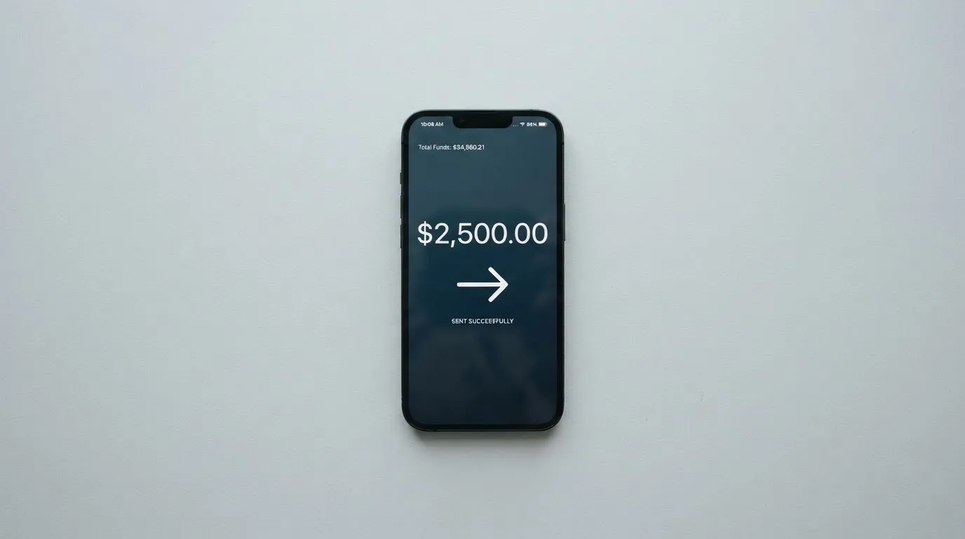 A phone showing a stablecoin transfer screen