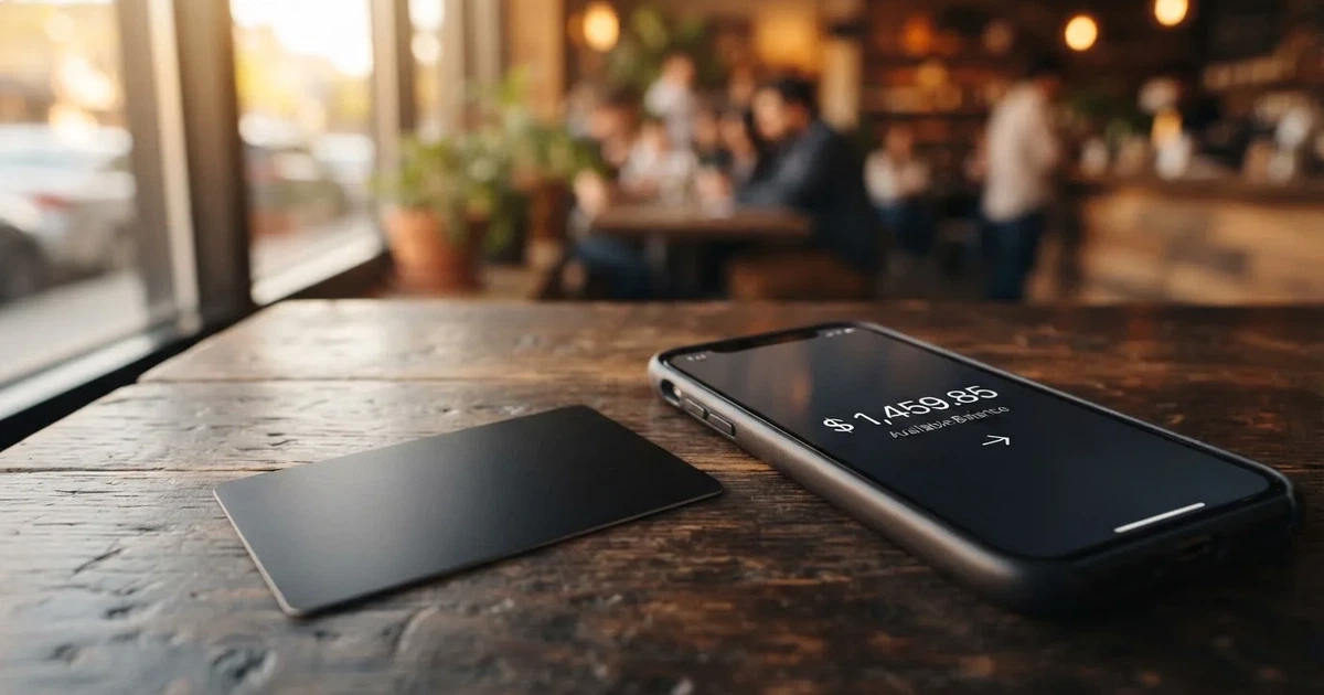 A payment card next to a phone with a crypto wallet app open