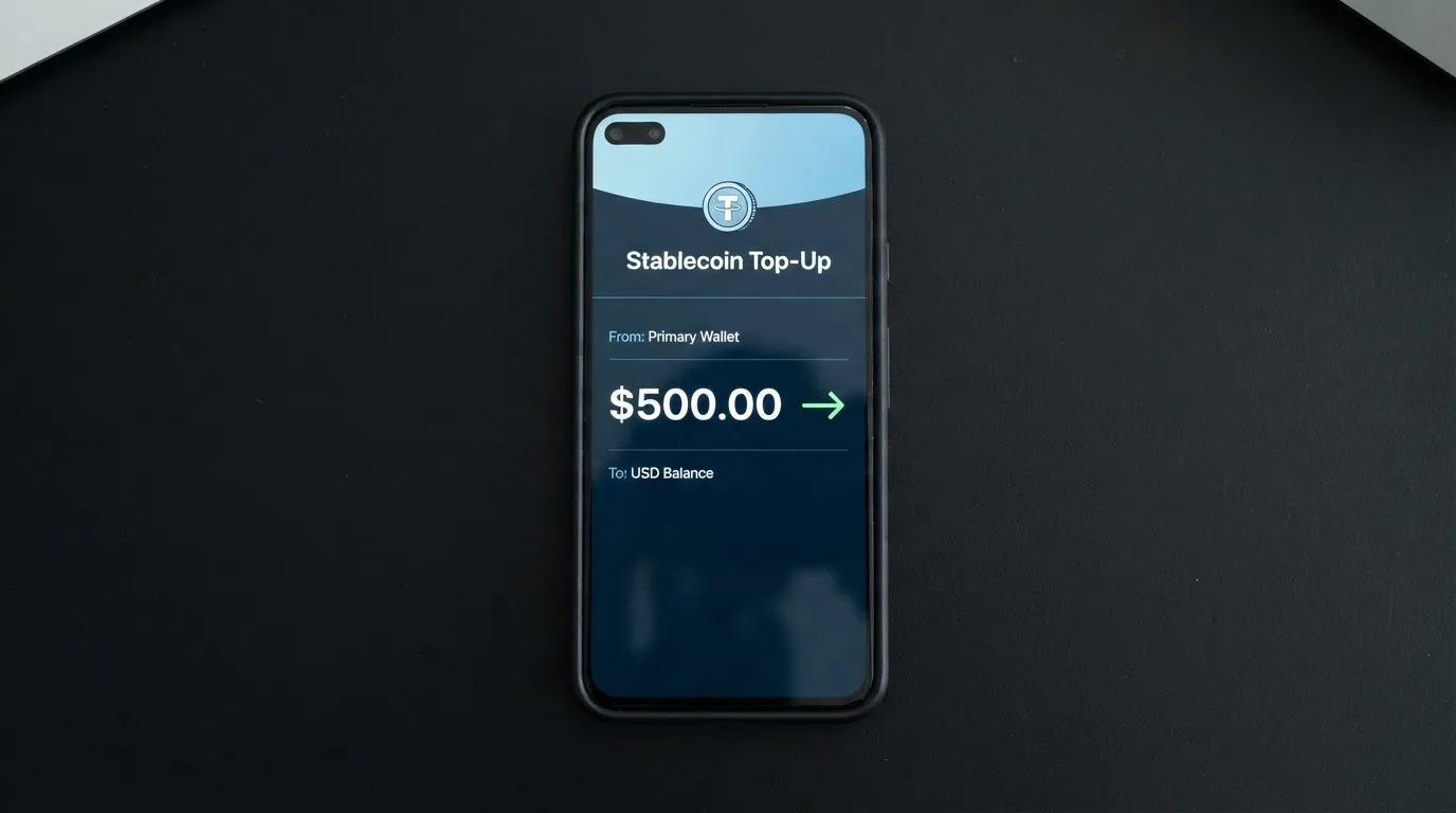A phone showing a stablecoin transfer screen