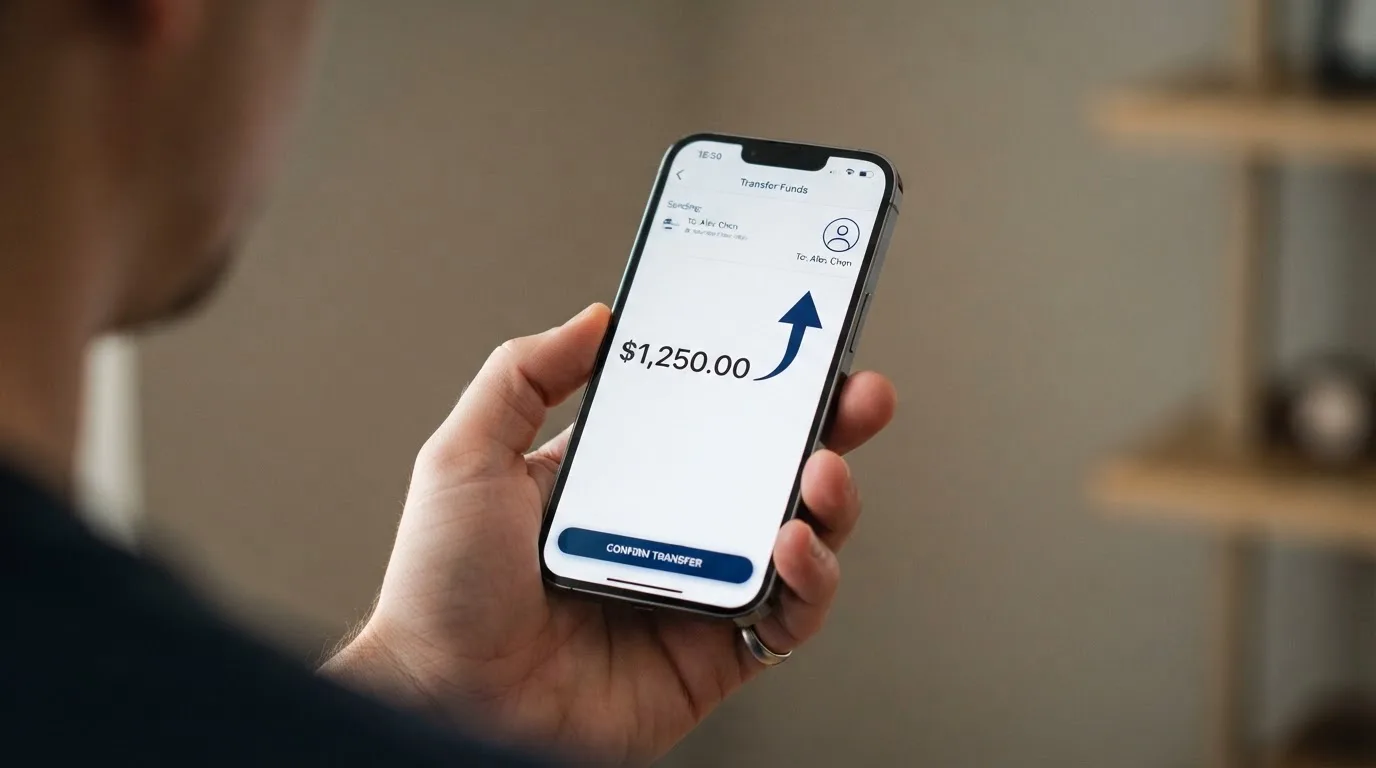 A phone showing a stablecoin transfer screen